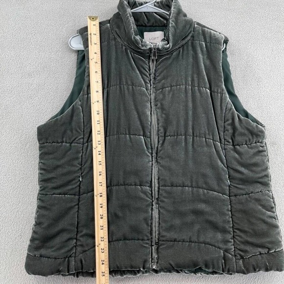Loft Womens Vest Size XL Green Gray Puffer Velvet Full Zip Quilted - Picture 6 of 9